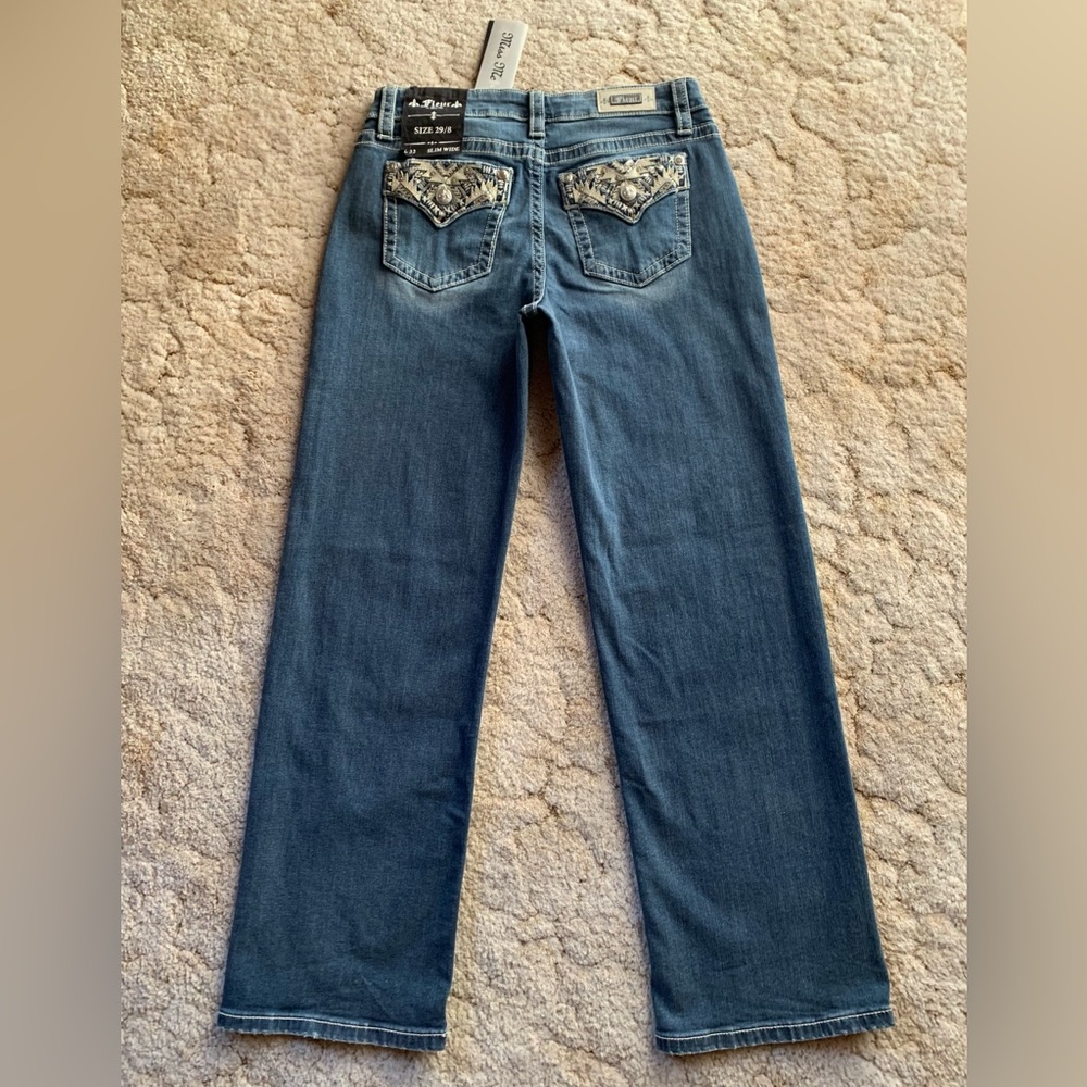 NWT FLEUR by MISS ME SLIM WIDE LEG MEDIUM WASH 5-POCKET JEANS IN SIZE 29/8/L32